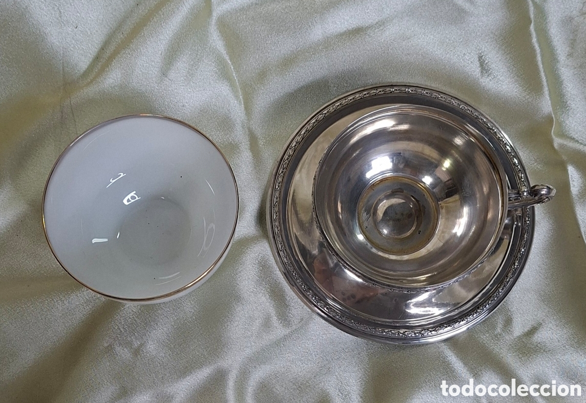 Antig&uuml;edades: Taza de plata 916 y opalina blanca - Foto 15