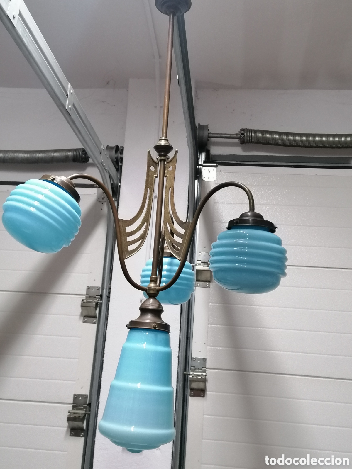 Antig&uuml;edades: L&aacute;mpara de techo art deco Opalina azul - Foto 3