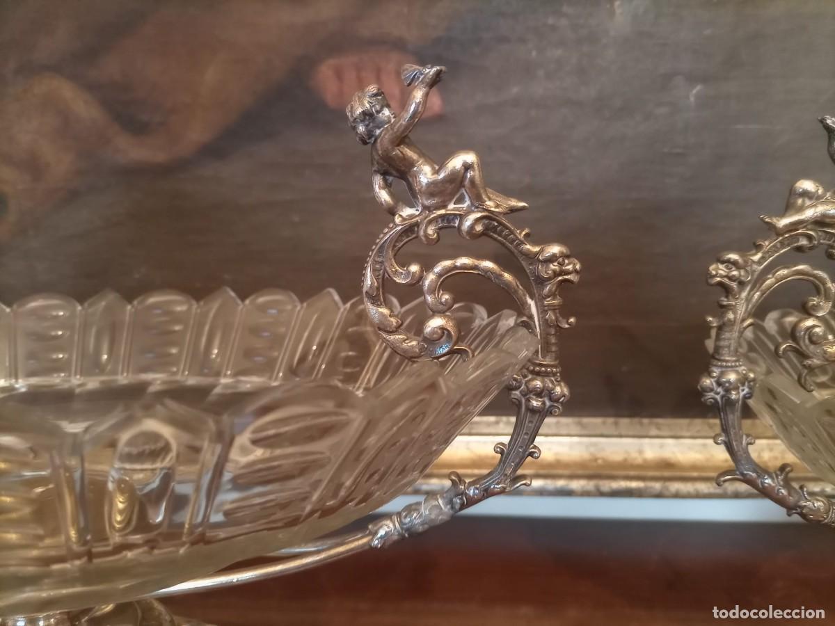 Antig&uuml;edades: Pareja de centros de cristal y plata. finales del XIX - Foto 5