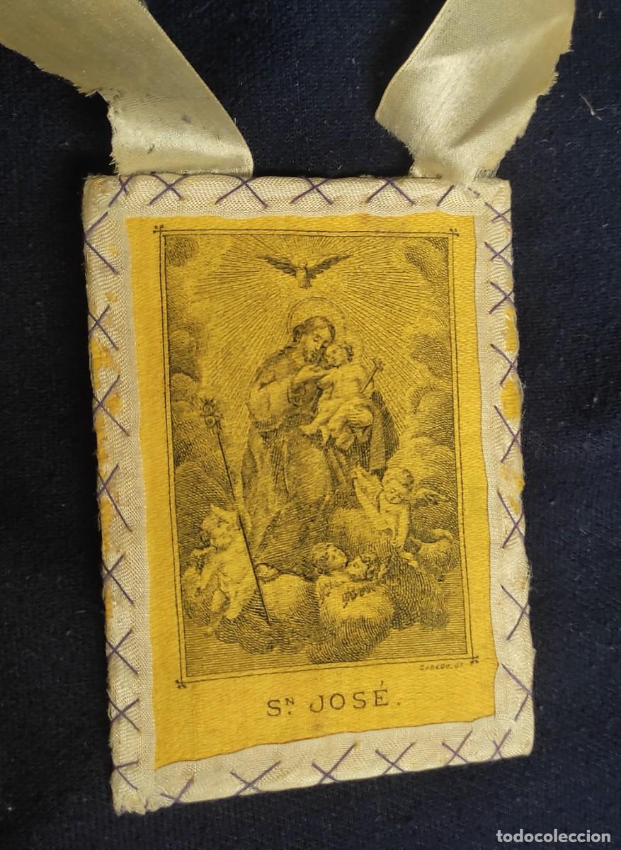 Antig&uuml;edades: escapulario San Jose - seda y tela - Foto 2