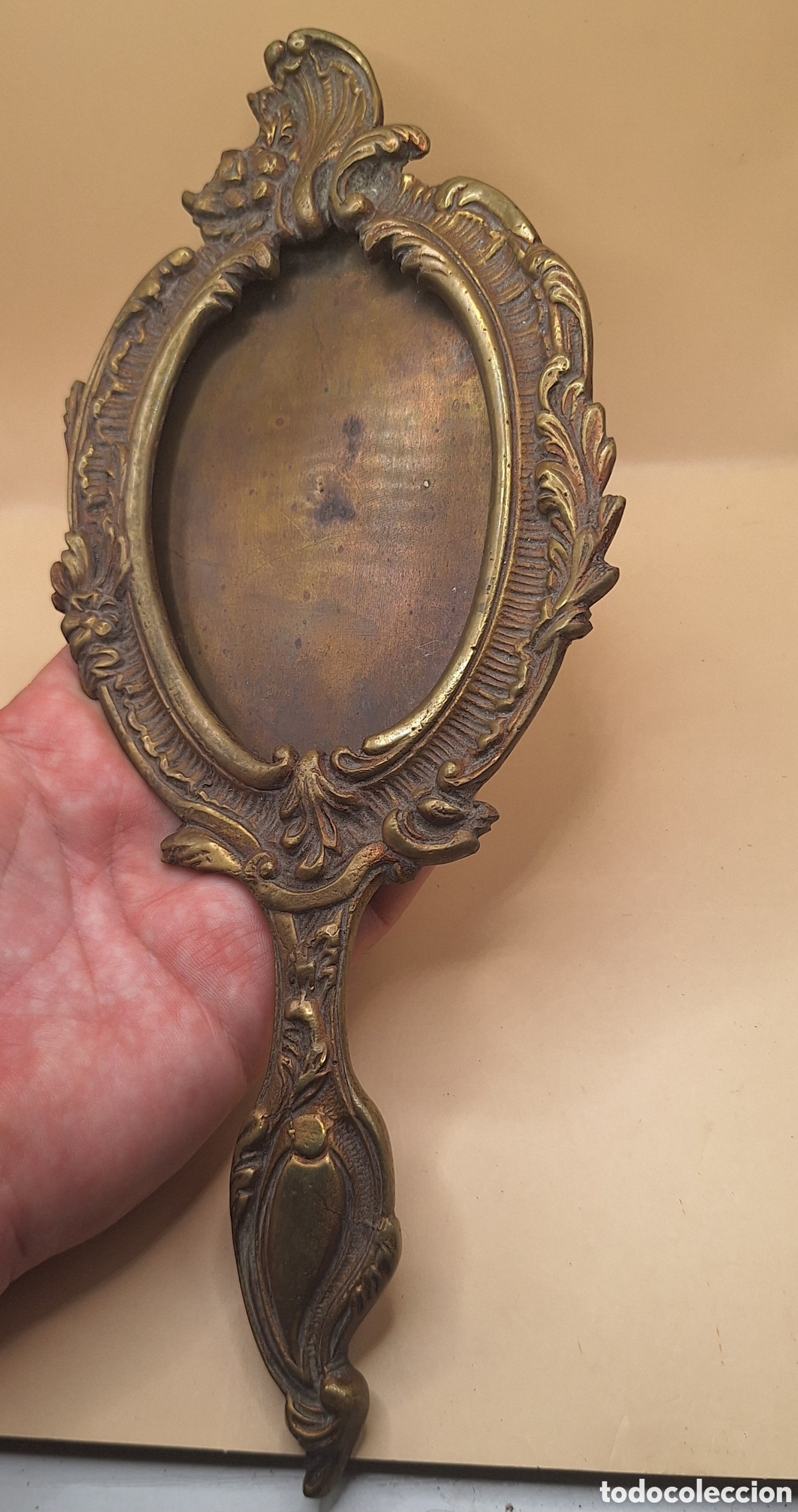Antig&uuml;edades: Antiguo Espejo de Tocador de Bronce - Lat&oacute;n - Foto 2