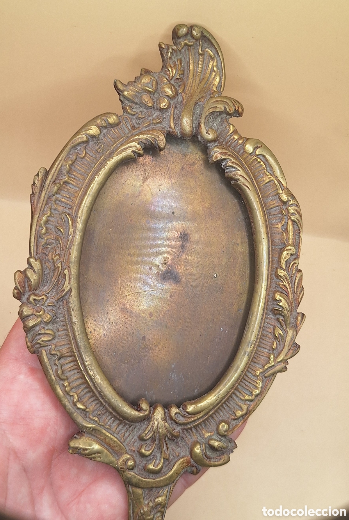 Antig&uuml;edades: Antiguo Espejo de Tocador de Bronce - Lat&oacute;n - Foto 4
