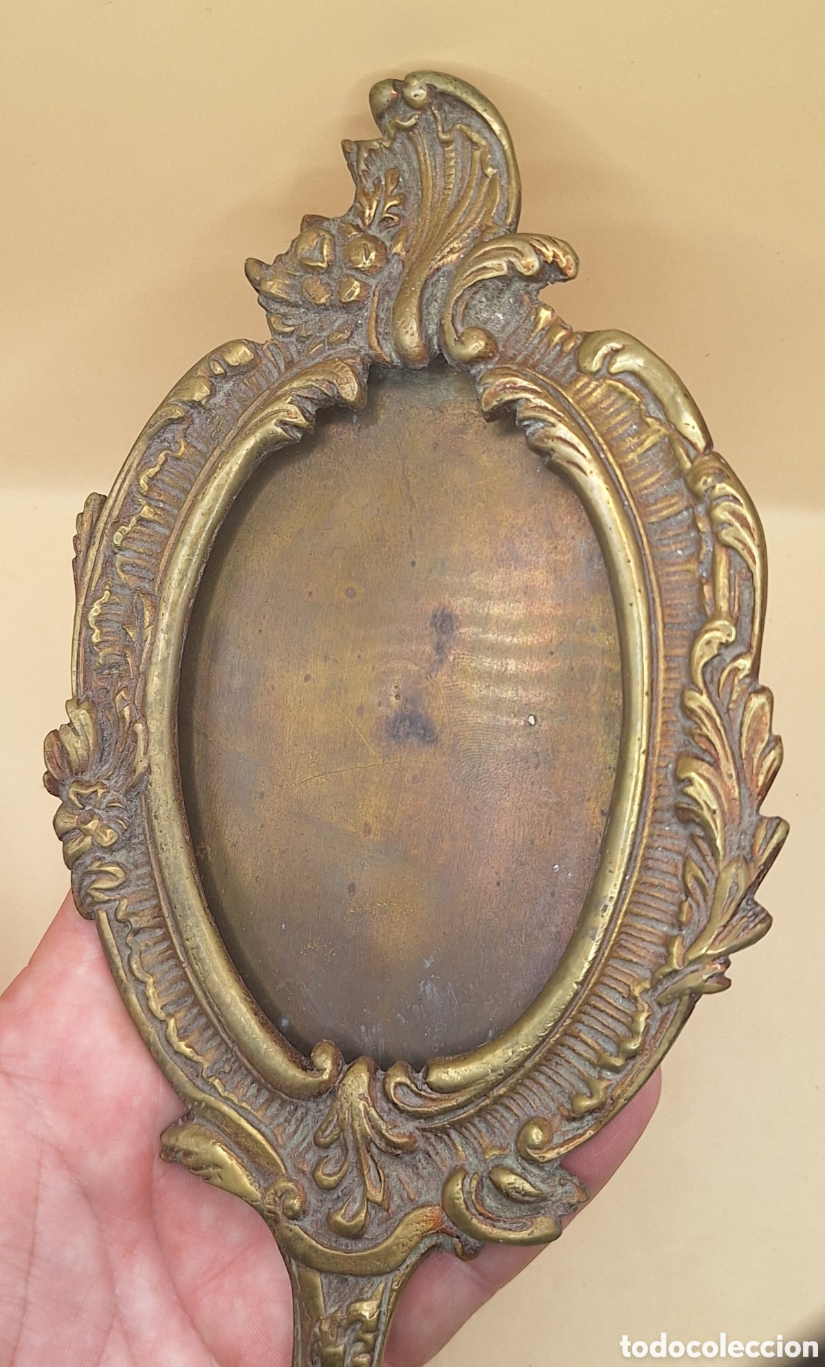 Antig&uuml;edades: Antiguo Espejo de Tocador de Bronce - Lat&oacute;n - Foto 5