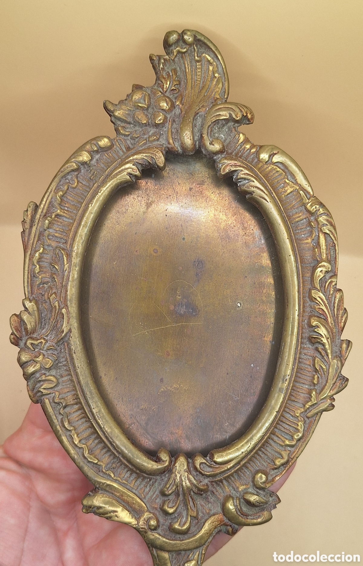 Antig&uuml;edades: Antiguo Espejo de Tocador de Bronce - Lat&oacute;n - Foto 6