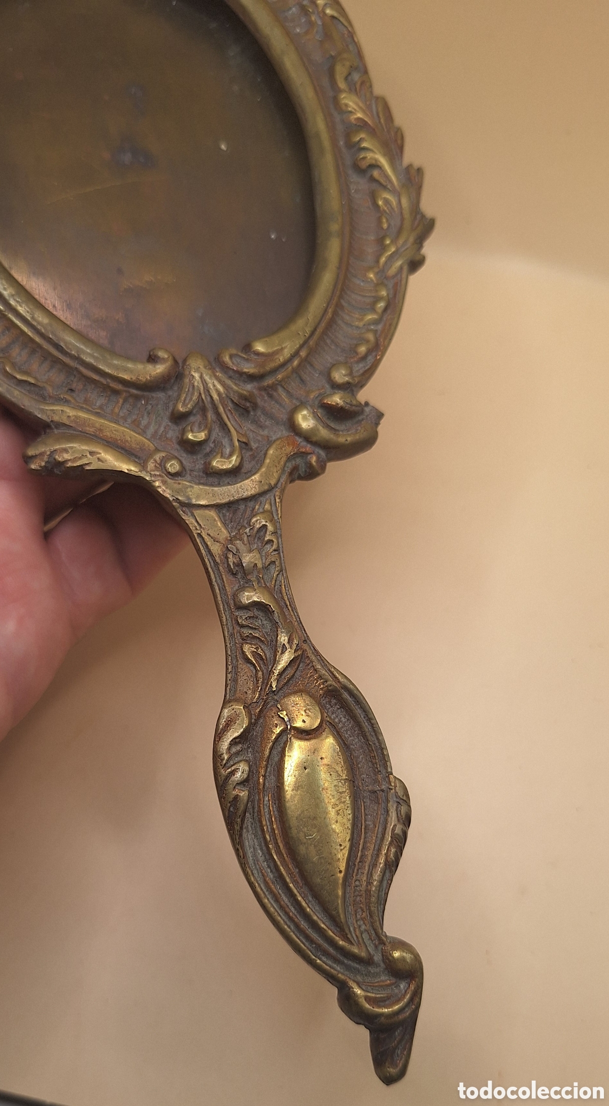 Antig&uuml;edades: Antiguo Espejo de Tocador de Bronce - Lat&oacute;n - Foto 7
