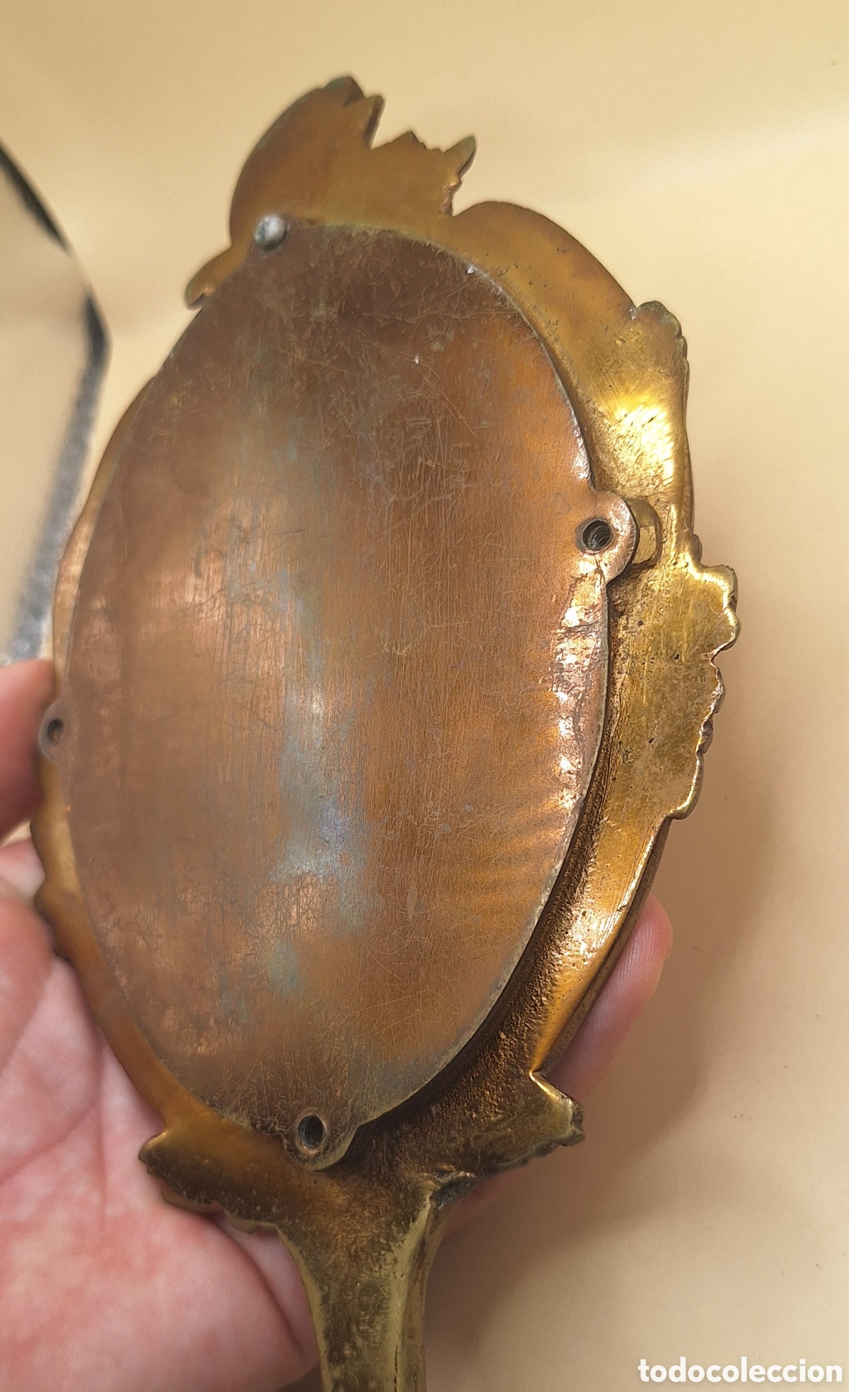 Antig&uuml;edades: Antiguo Espejo de Tocador de Bronce - Lat&oacute;n - Foto 10