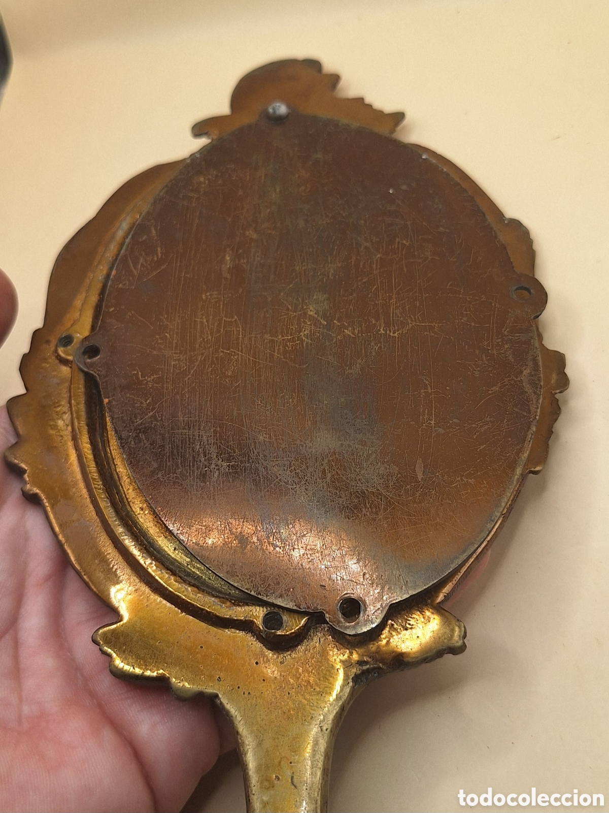Antig&uuml;edades: Antiguo Espejo de Tocador de Bronce - Lat&oacute;n - Foto 11