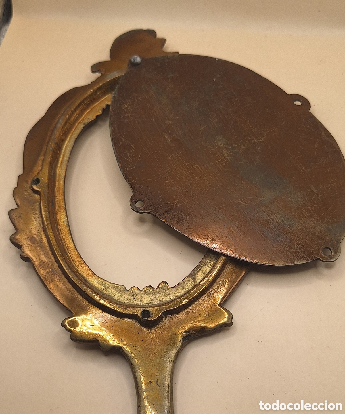Antig&uuml;edades: Antiguo Espejo de Tocador de Bronce - Lat&oacute;n - Foto 12