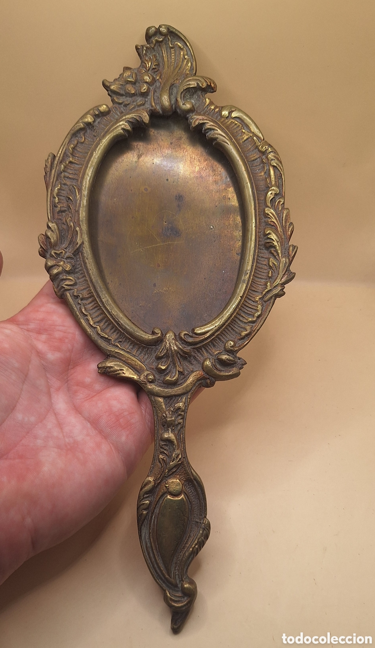 Antig&uuml;edades: Antiguo Espejo de Tocador de Bronce - Lat&oacute;n - Foto 1