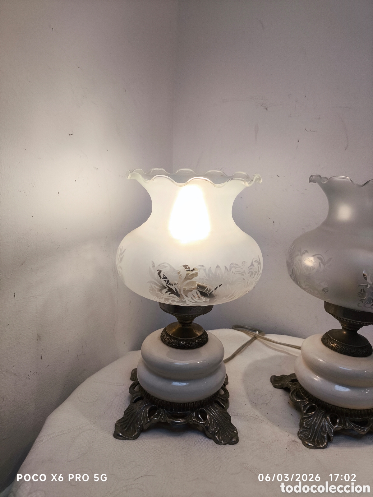 Antig&uuml;edades: Pareja de l&aacute;mparas antiguas de mesa - Foto 4