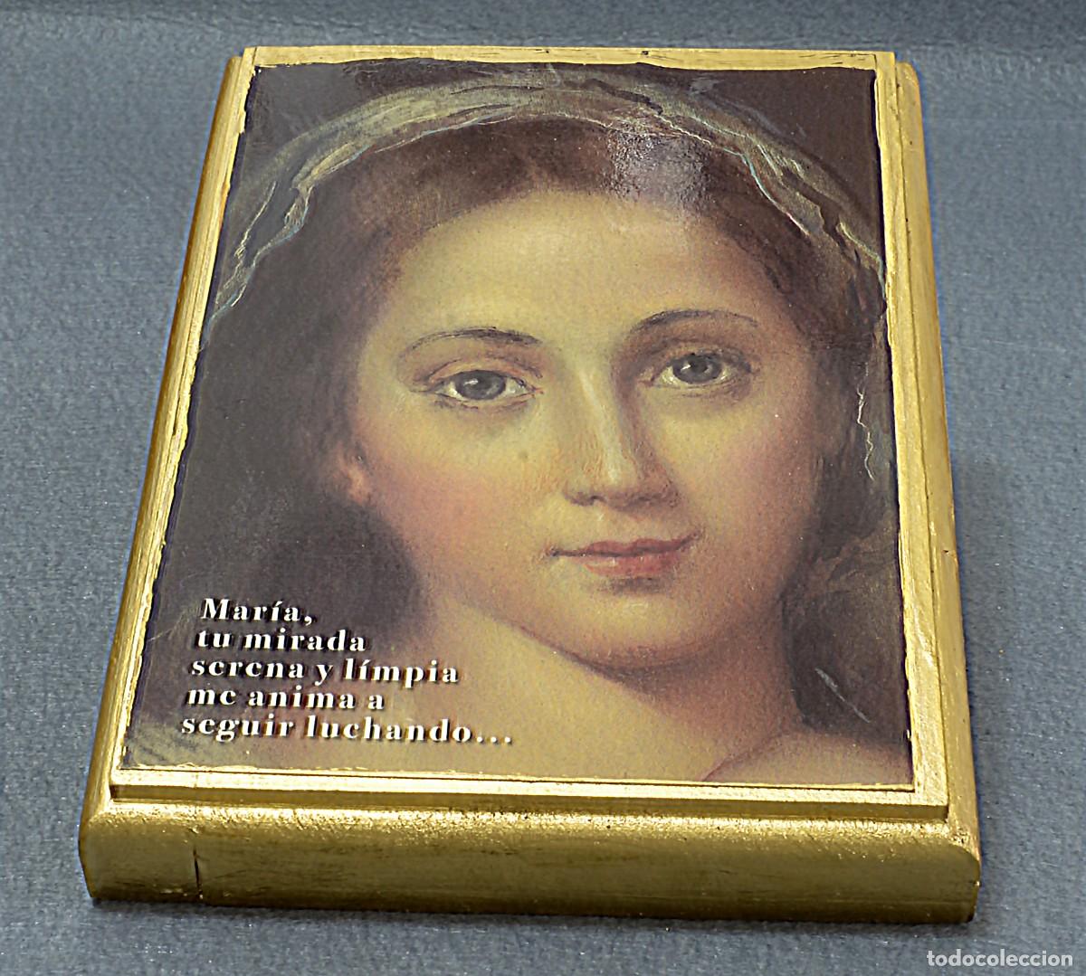 Antig&uuml;edades: CUADRITO CON L&Aacute;MINA DE LA VIRGEN MAR&Iacute;A E INSCRIPCI&Oacute;N - Foto 1