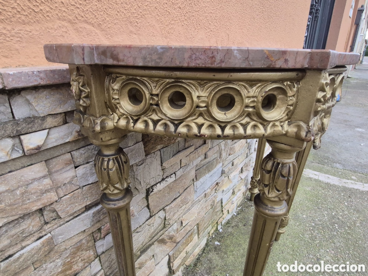 Antig&uuml;edades: Consola y espejo de madera com m&aacute;rmol - Foto 2