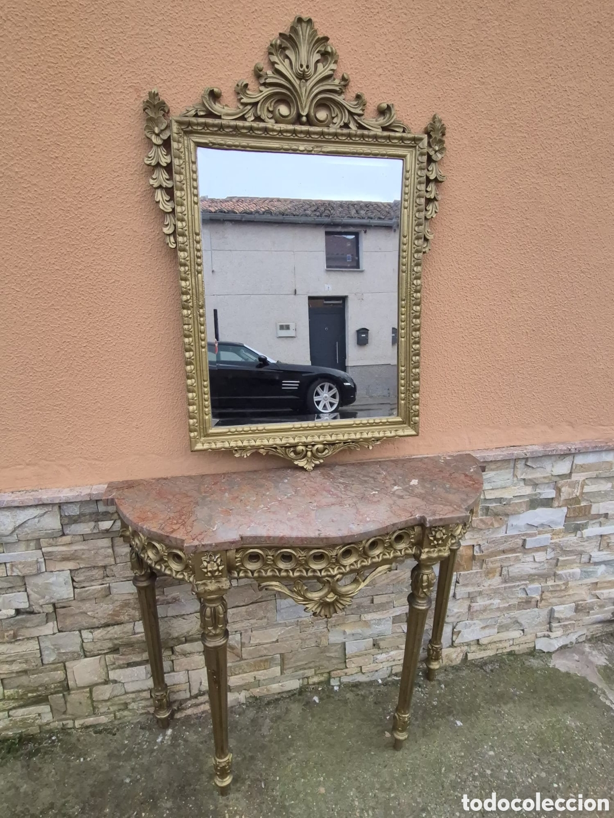 Antig&uuml;edades: Consola y espejo de madera com m&aacute;rmol - Foto 1