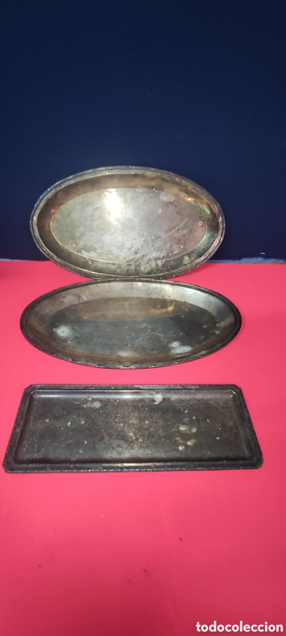 Antig&uuml;edades: Conjunto 3 bandejas alpaca - Foto 2