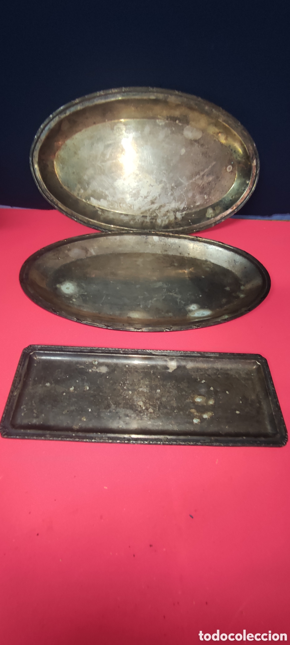 Antig&uuml;edades: Conjunto 3 bandejas alpaca - Foto 5
