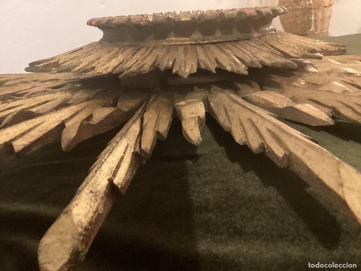 Antig&uuml;edades: ANTIGUO ESPEJO DE SOL EN MADERA GRAN ANGULAR. 3 CUERPOS. 69 CENT&Iacute;METROS. - Foto 4