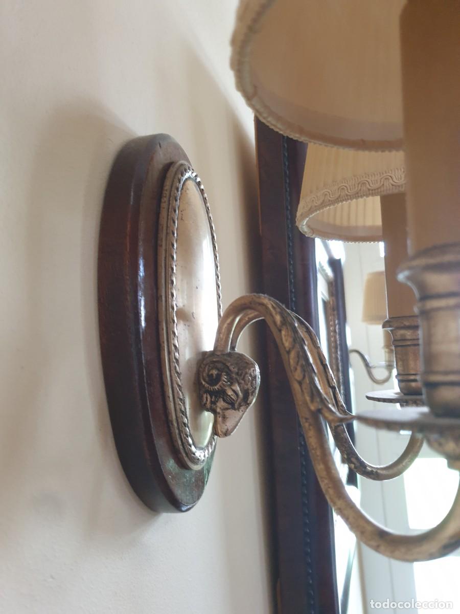 Antig&uuml;edades: 3 APLIQUES DE PARED LAMPARAS DE BRONCE CON CABEZA DE CABRA - Foto 5