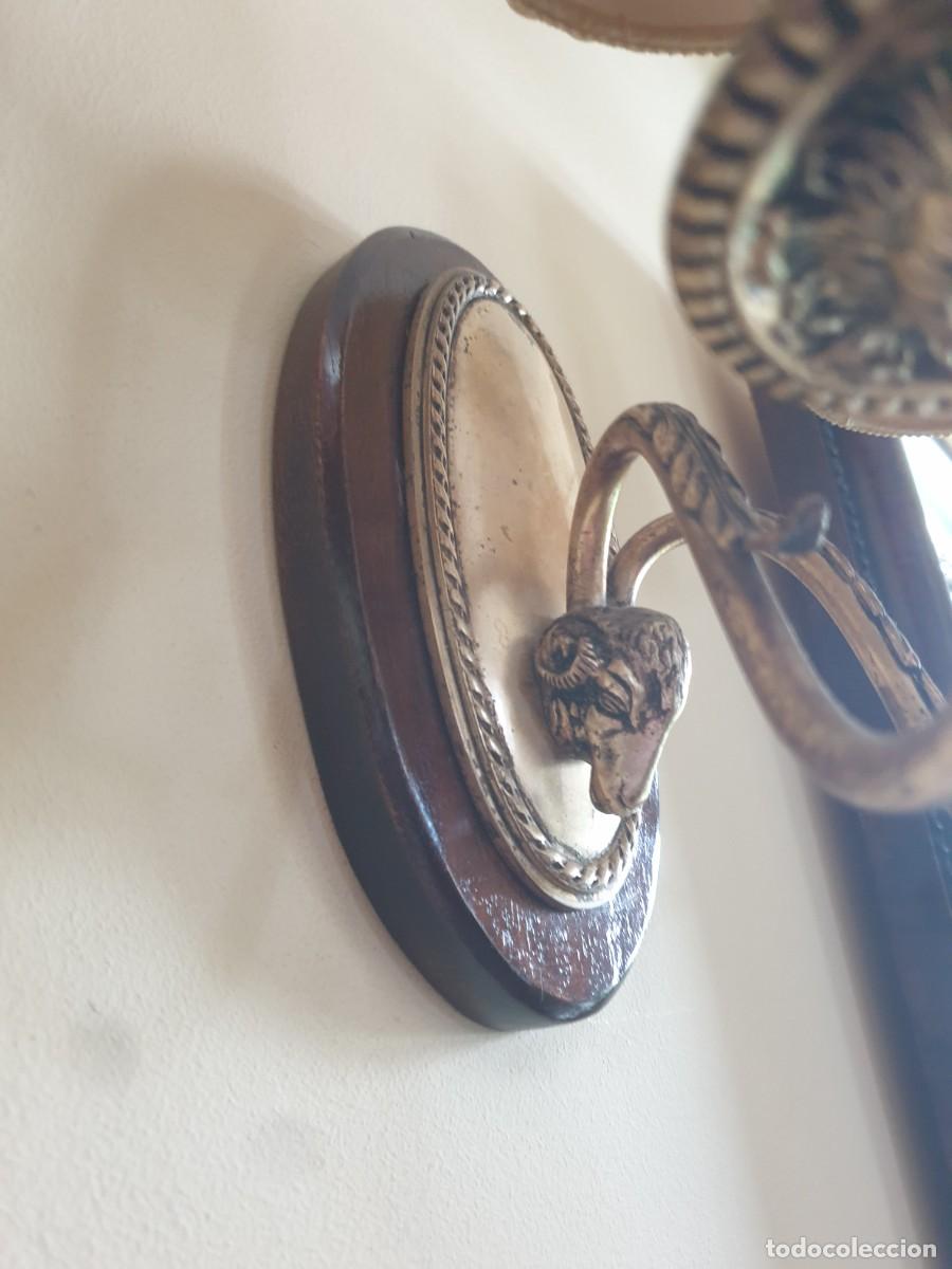 Antig&uuml;edades: 3 APLIQUES DE PARED LAMPARAS DE BRONCE CON CABEZA DE CABRA - Foto 6