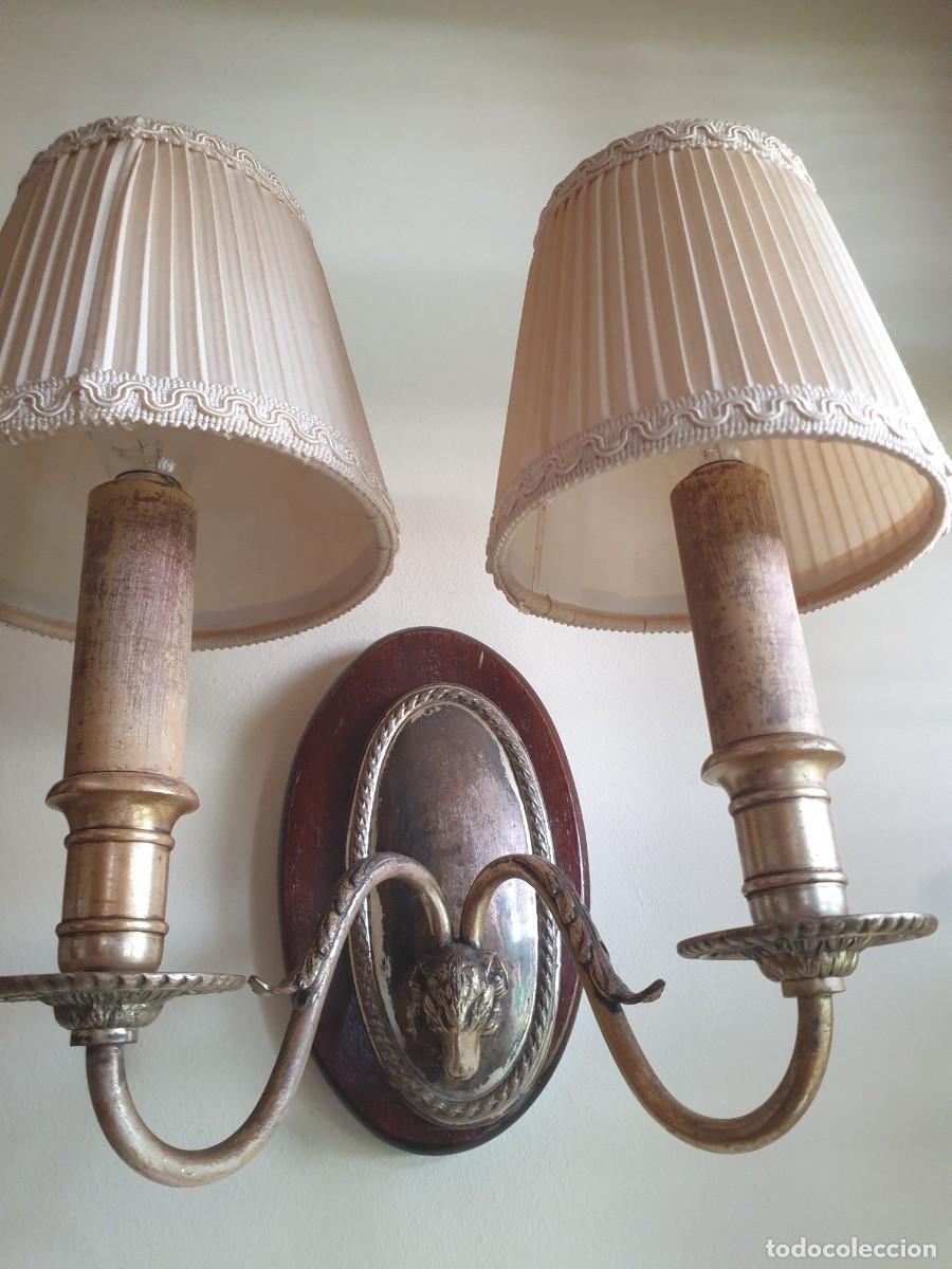 Antig&uuml;edades: 3 APLIQUES DE PARED LAMPARAS DE BRONCE CON CABEZA DE CABRA - Foto 20