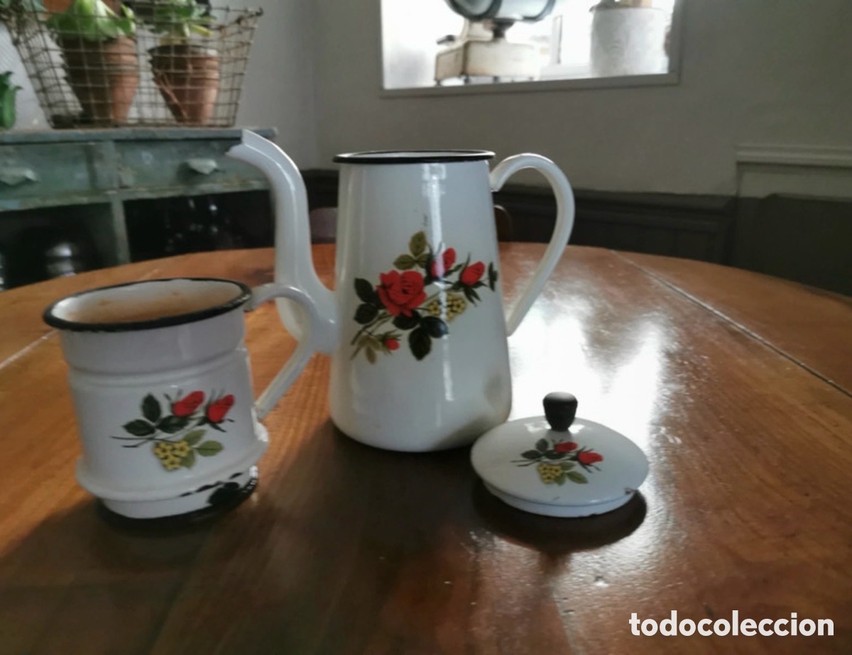 Antig&uuml;edades: Antigua cafetera esmaltada francesa - Foto 2