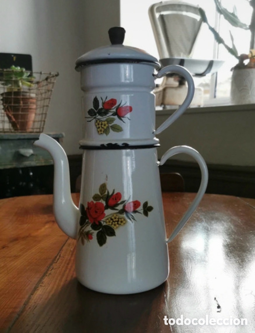Antig&uuml;edades: Antigua cafetera esmaltada francesa - Foto 1