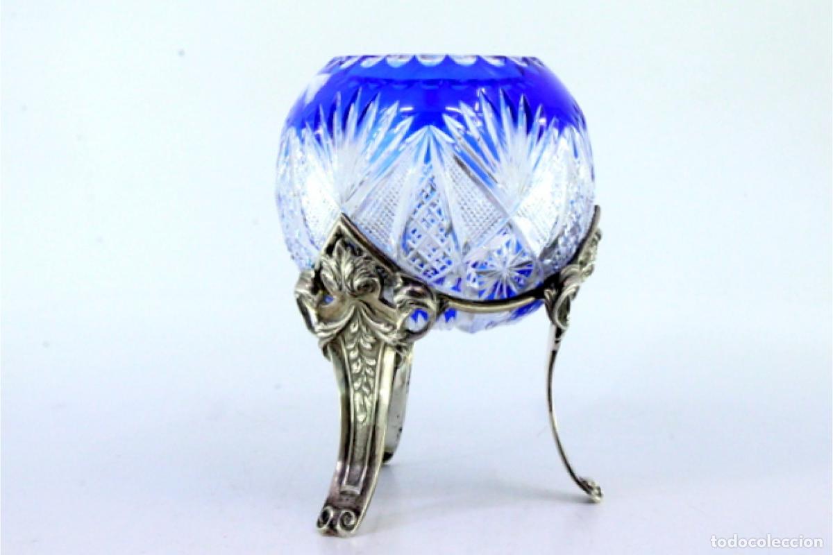 Antig&uuml;edades: Maceta de cristal y plata - Foto 2