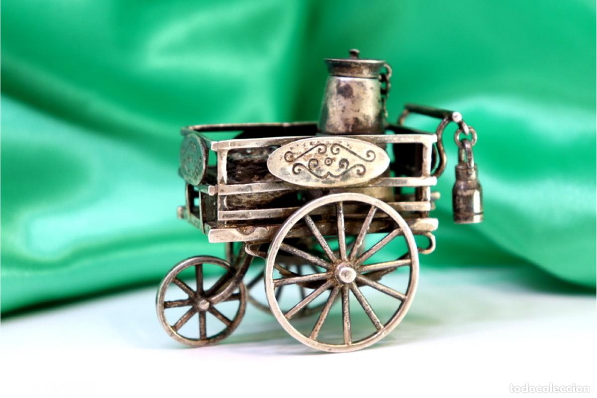 Antiguidades: Carro de vendedor de casta&ntilde;as, plata