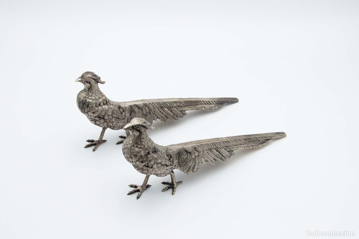 Antig&uuml;edades: Pareja de faisanes en plata - Foto 1