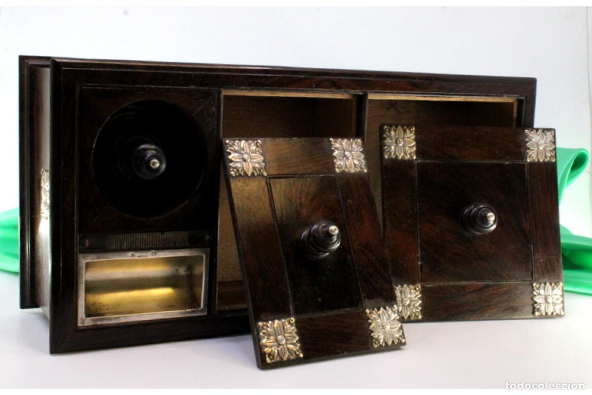 Antig&uuml;edades: Caja para fumar, fabricada en madera y plata. - Foto 5