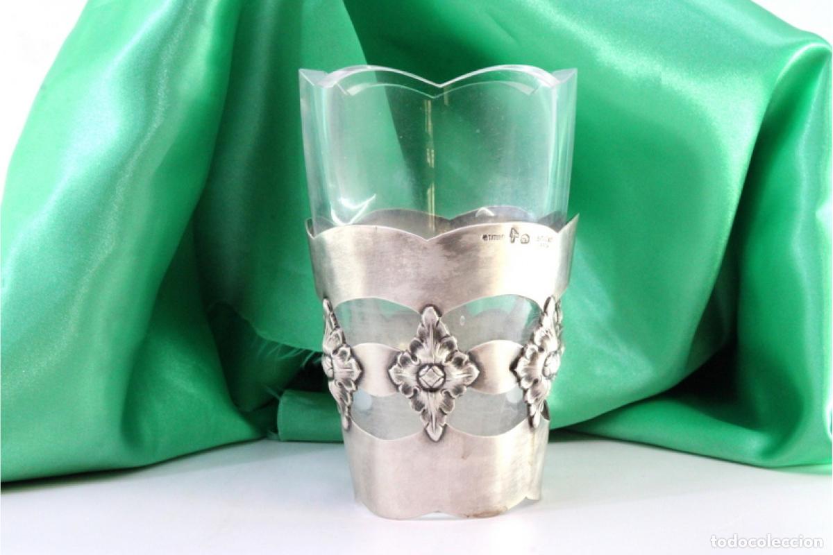 Antig&uuml;edades: Maceta de cristal y plata - Foto 1