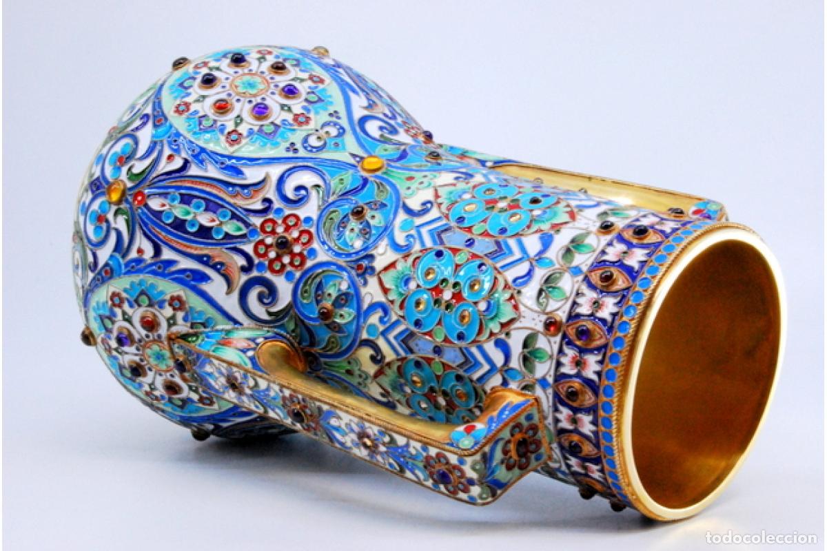 Antig&uuml;edades: Recipiente para l&iacute;quidos, en cloisonn&eacute; de plata rusa. - Foto 4