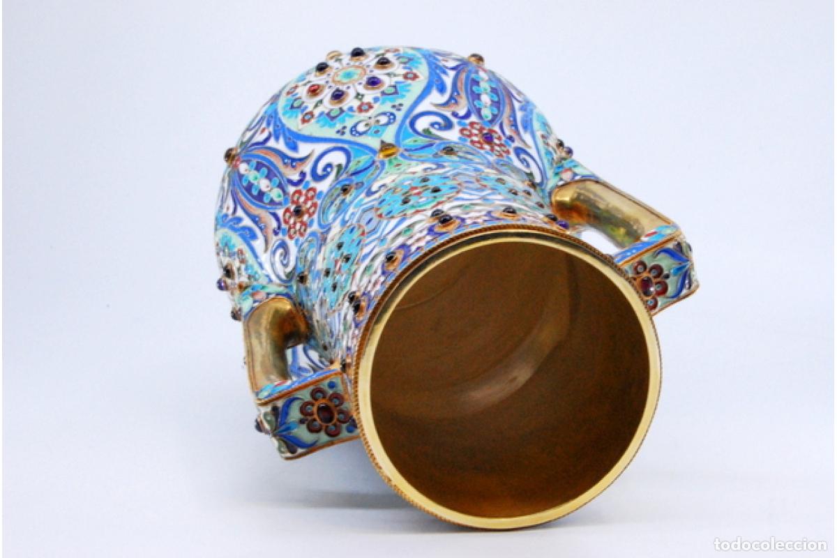 Antig&uuml;edades: Recipiente para l&iacute;quidos, en cloisonn&eacute; de plata rusa. - Foto 7