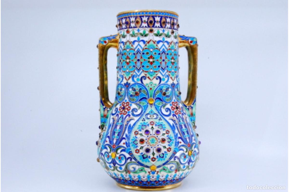 Antig&uuml;edades: Recipiente para l&iacute;quidos, en cloisonn&eacute; de plata rusa. - Foto 8