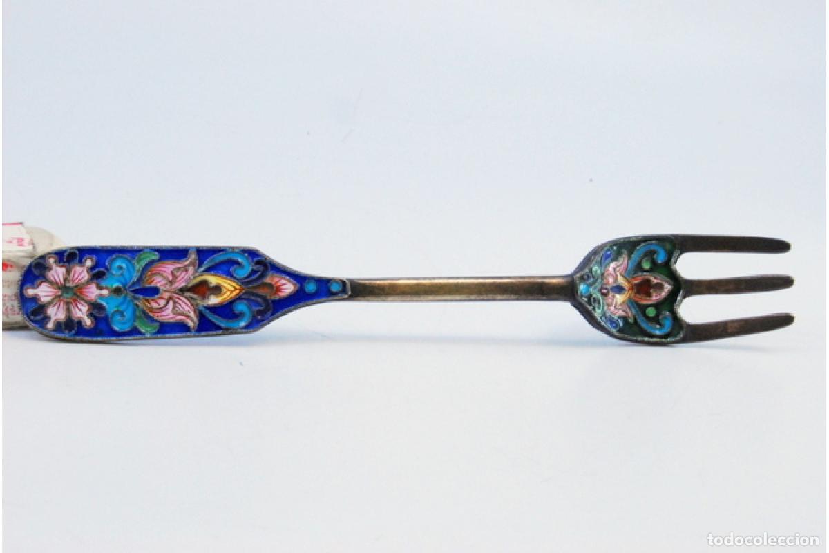 Antig&uuml;edades: Tenedor de plata rusa cloisonn&eacute; - Foto 2