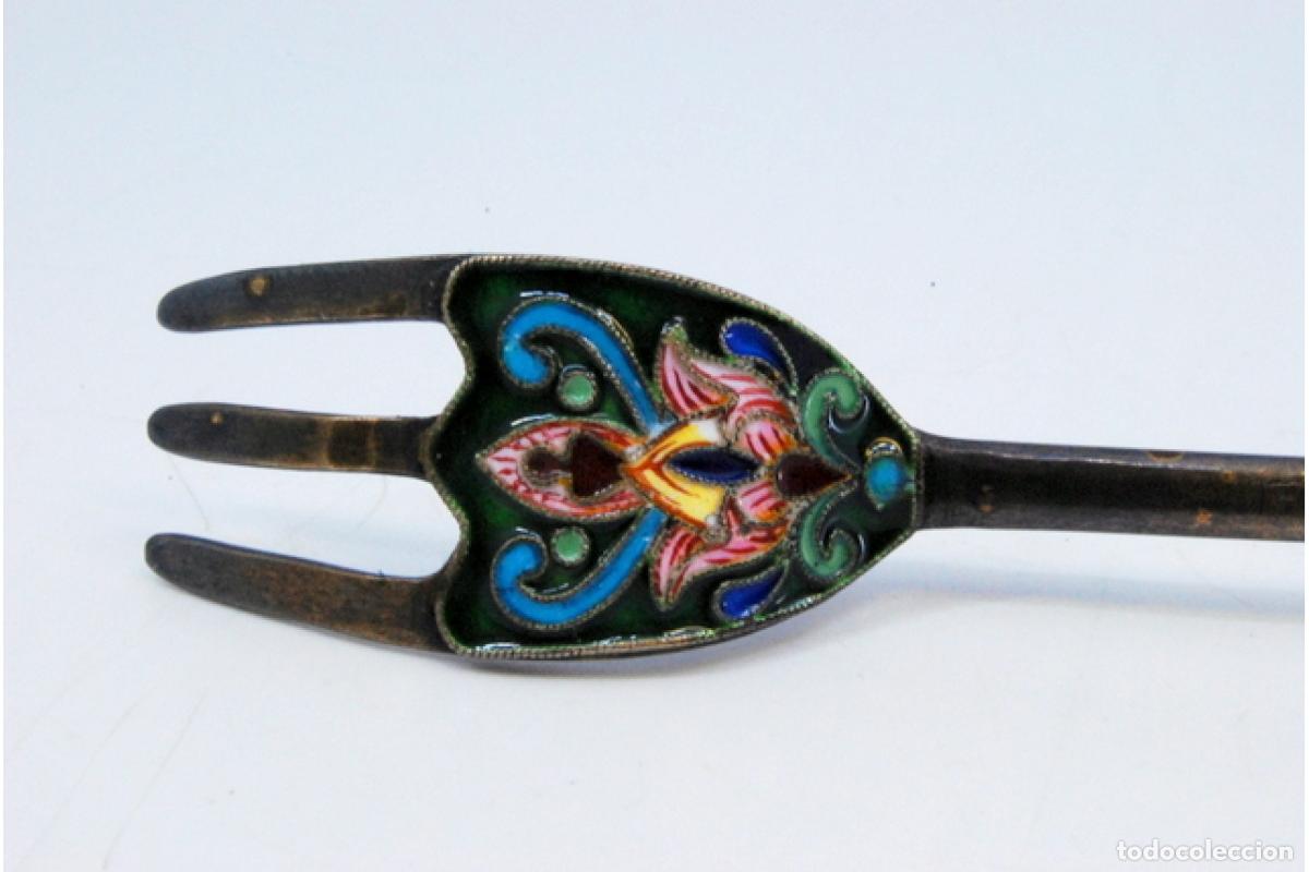 Antig&uuml;edades: Tenedor de plata rusa cloisonn&eacute; - Foto 5