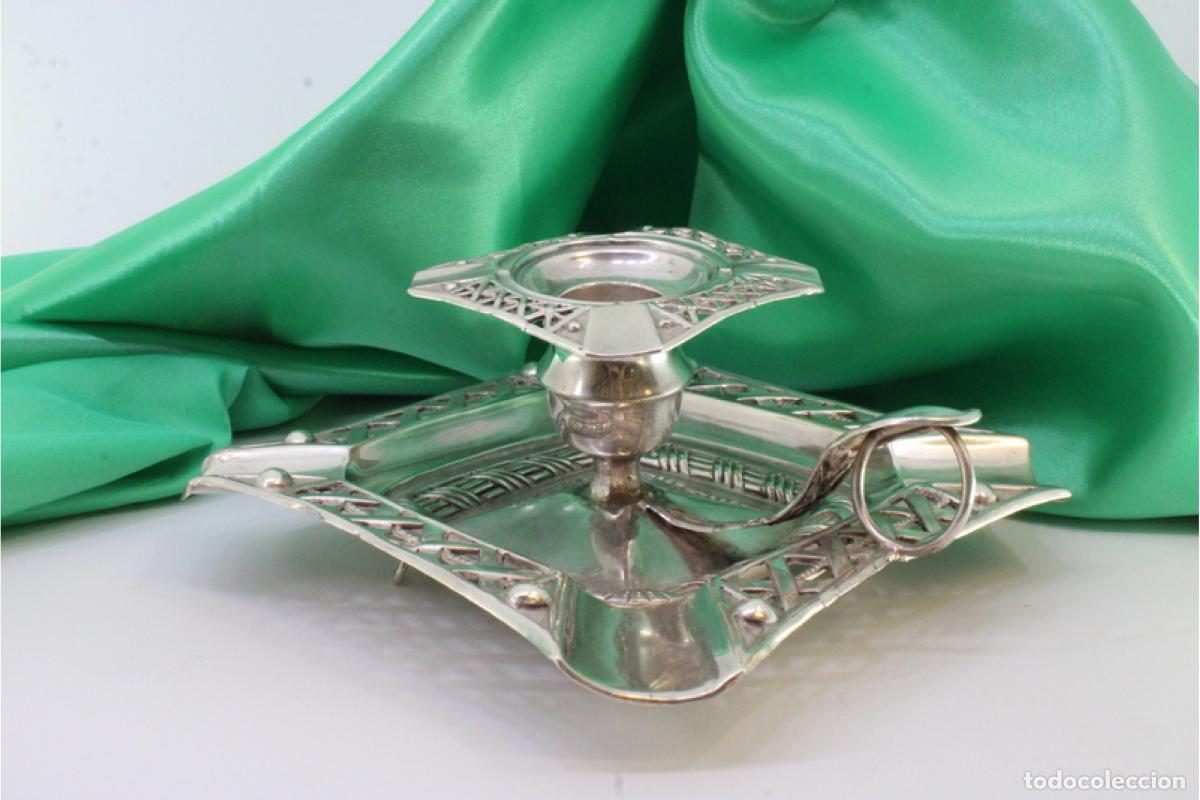 Antig&uuml;edades: Candelero de mano, en plata - Foto 2