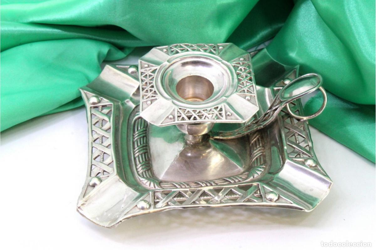 Antig&uuml;edades: Candelero de mano, en plata - Foto 1
