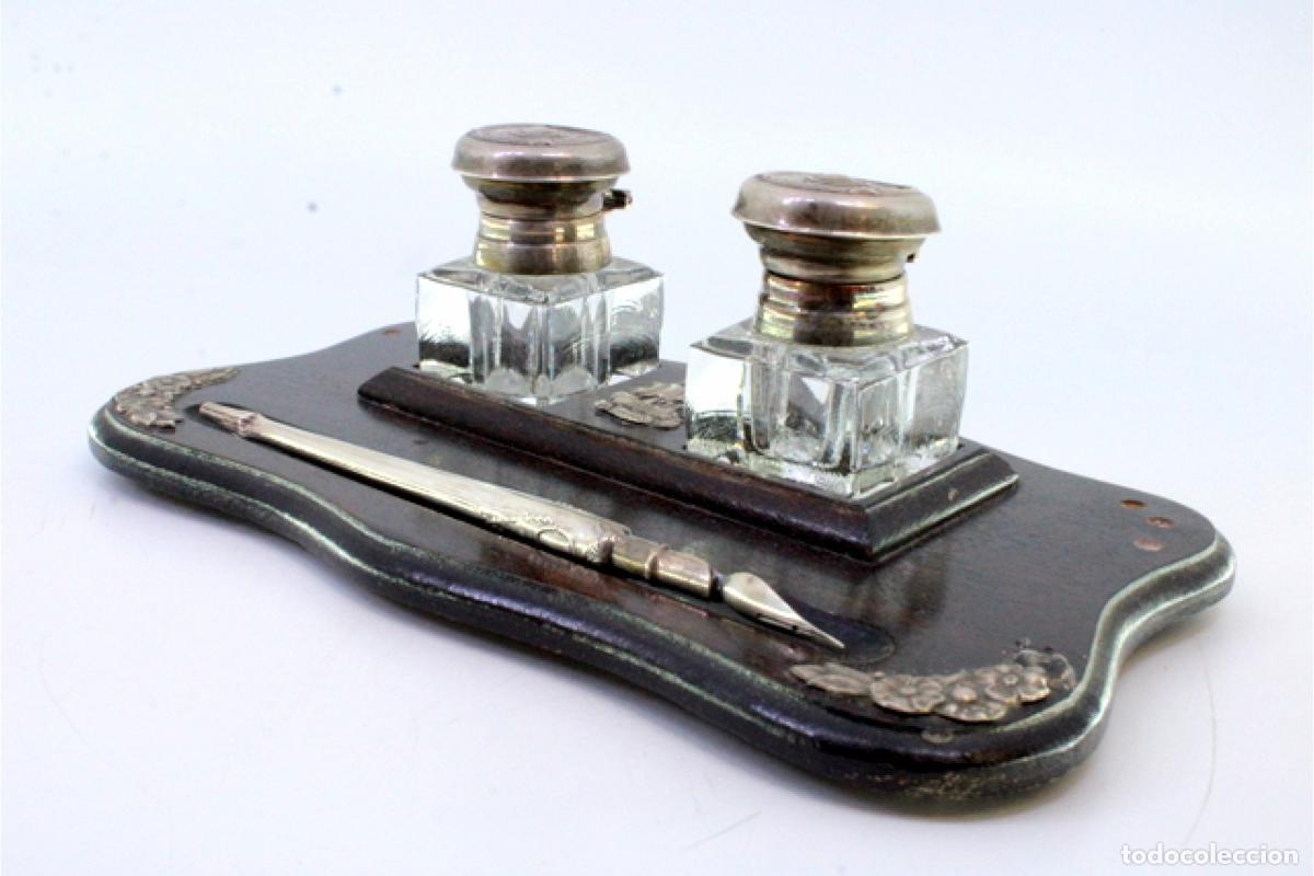 Antig&uuml;edades: Tintero de madera y plata - Foto 2