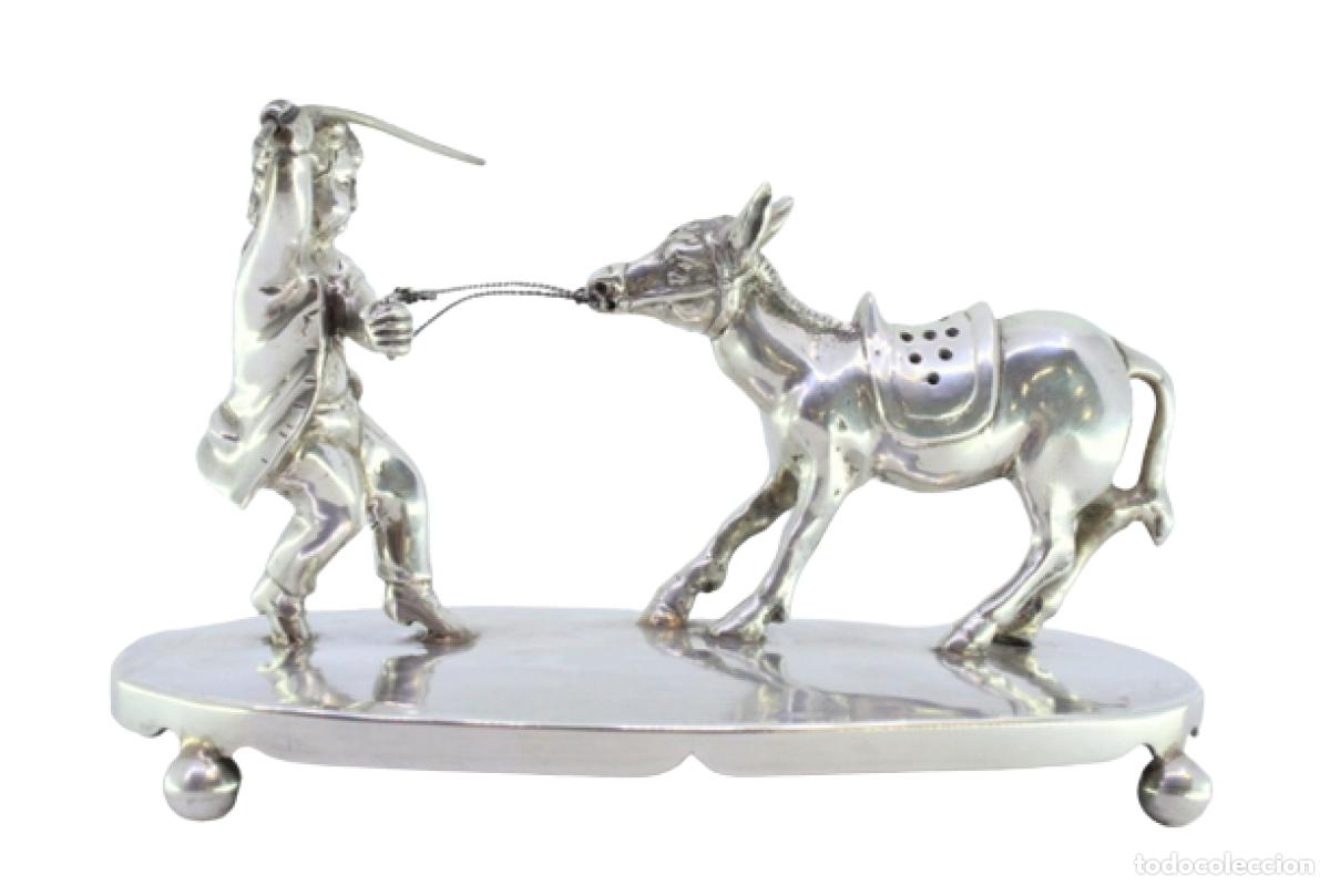 Antiques: Palillero de plata - Ni&ntilde;o y burro