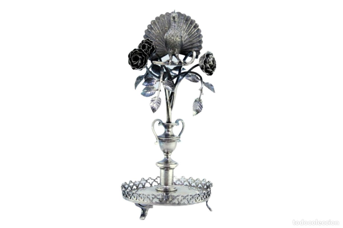 Antiguidades: Palillero plateado - Pavo real