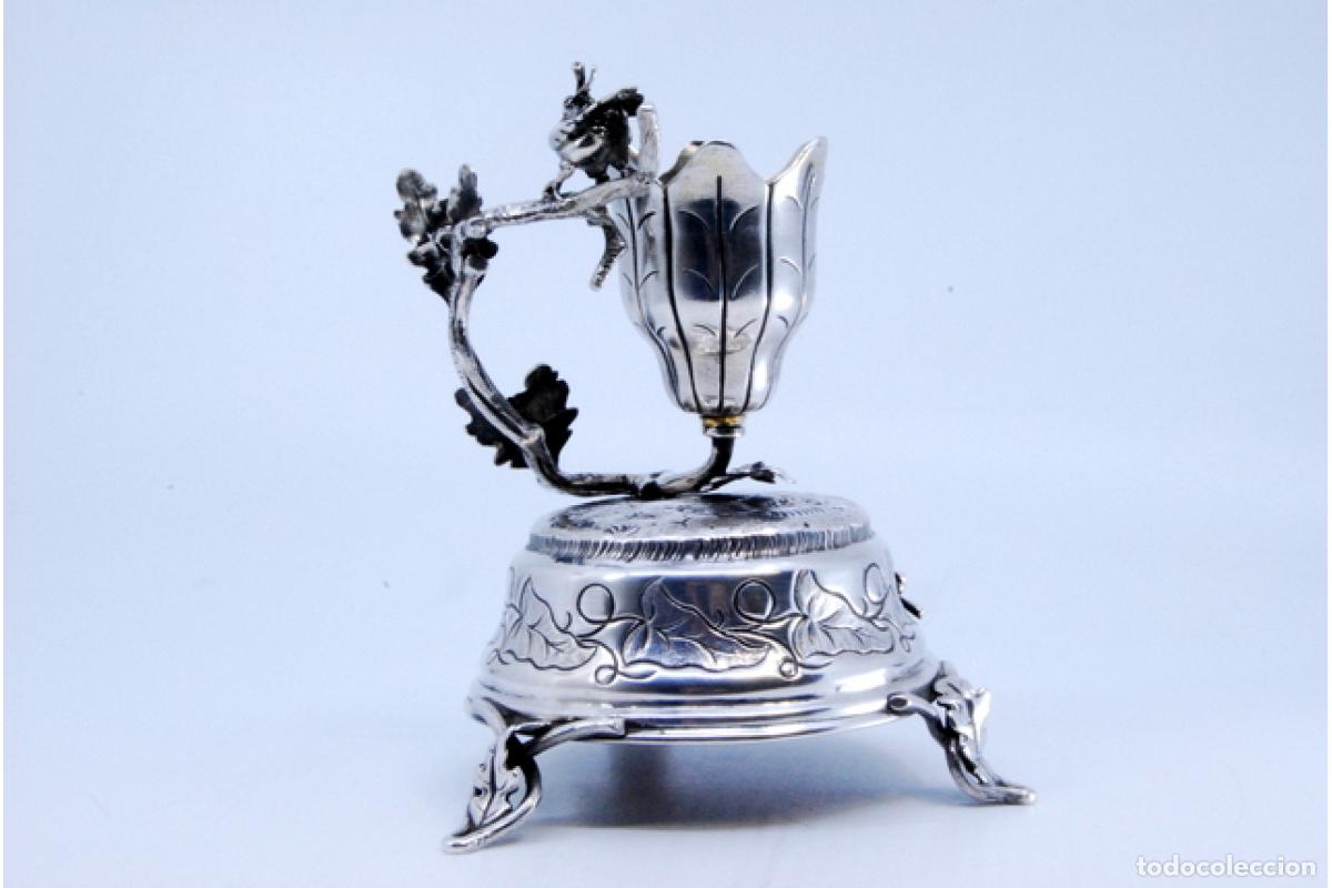Antig&uuml;edades: Palillero de plata - Flor y p&aacute;jaro - Foto 2