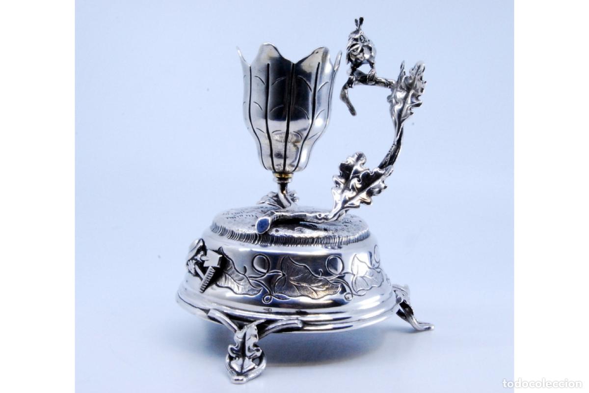 Antig&uuml;edades: Palillero de plata - Flor y p&aacute;jaro - Foto 5