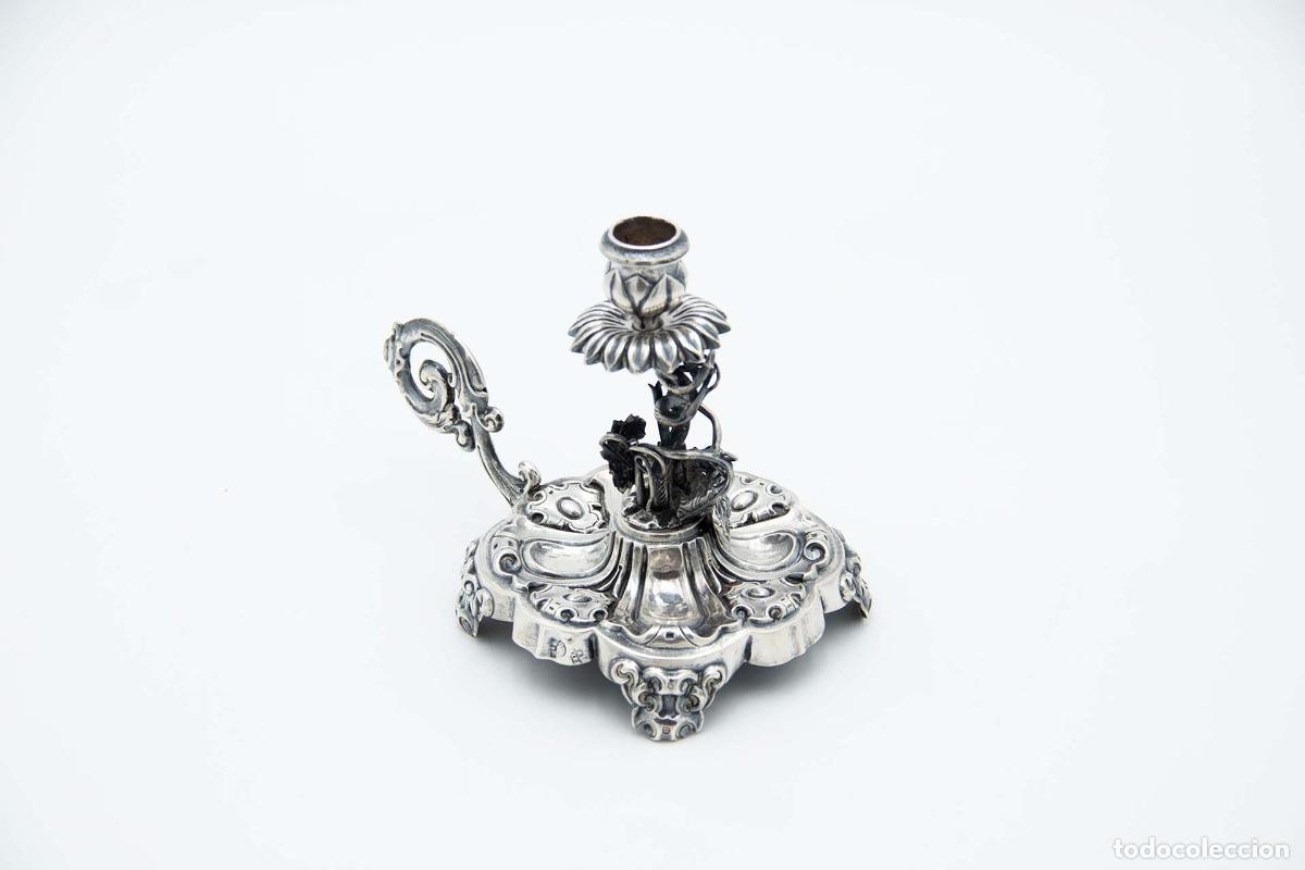 Antig&uuml;edades: Candelero de mano, en plata