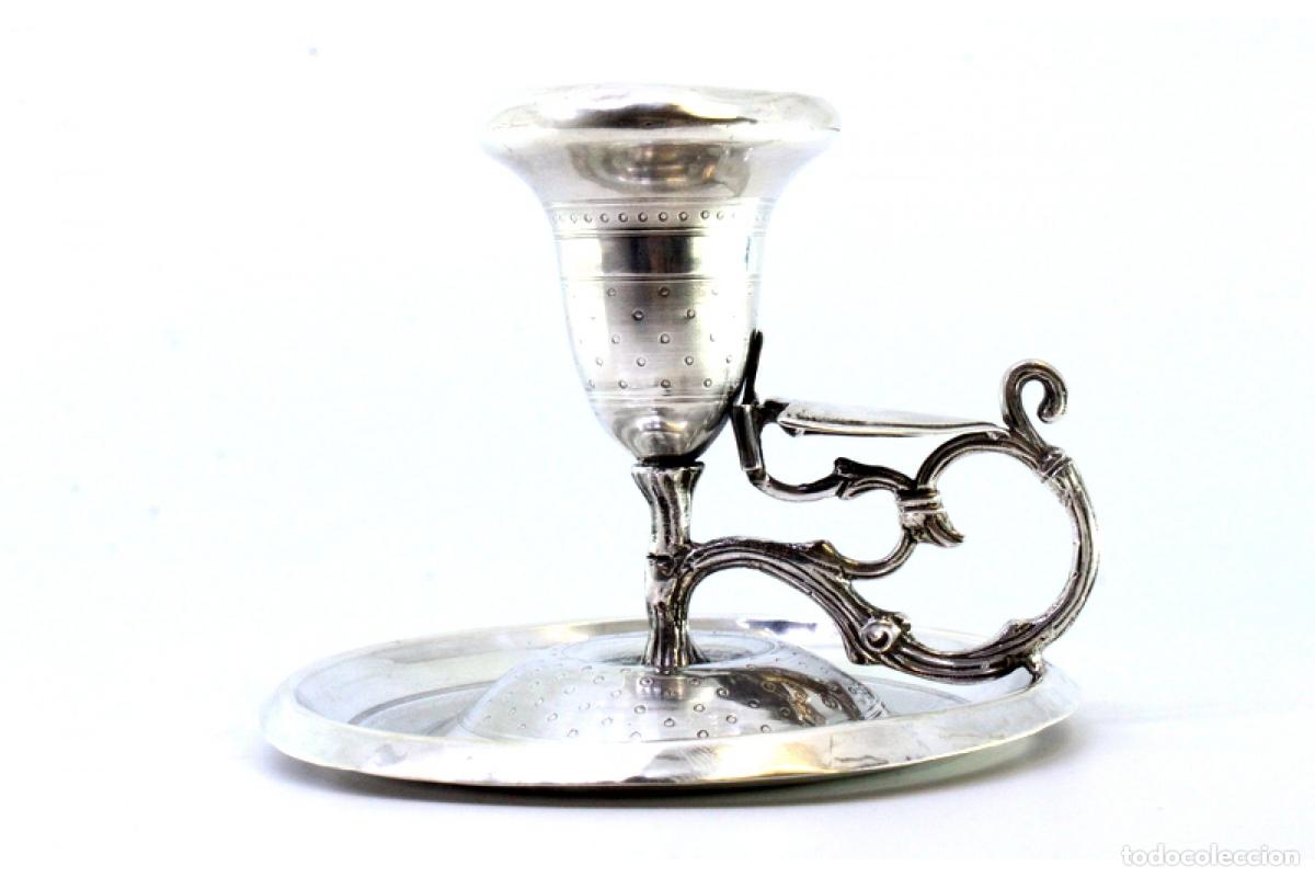 Antig&uuml;edades: Candelero de mano, en plata - Foto 2