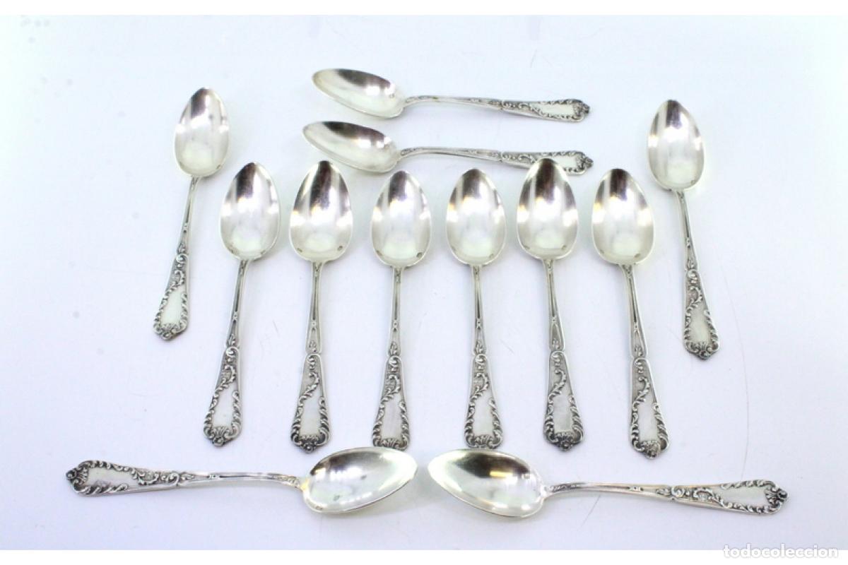 Antig&uuml;edades: Juego de 12 cucharas de postre de plata - Foto 2
