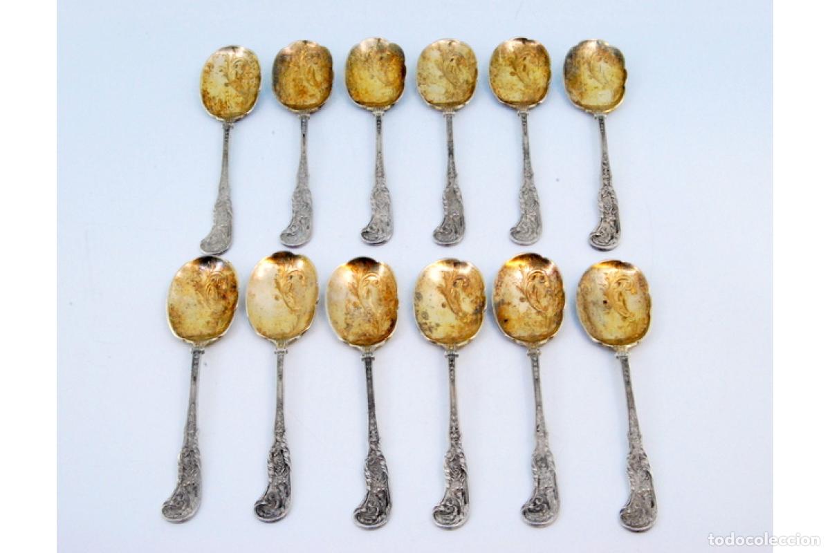 Antig&uuml;edades: Juego de 12 cucharas de helado plateadas - Foto 2