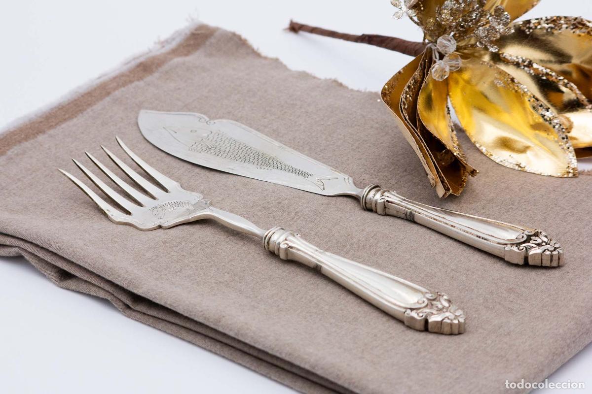Antig&uuml;edades: Cuchillo y tenedor para pescado, plata. - Foto 5