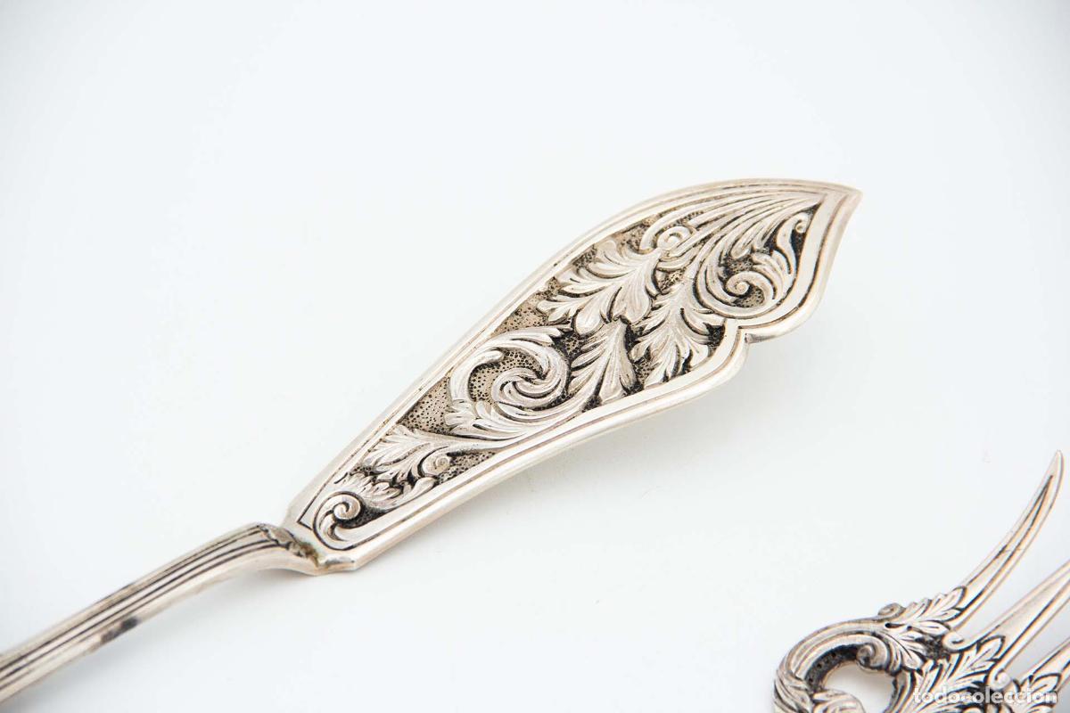 Antig&uuml;edades: Cuchillo y tenedor para pescado, plata. - Foto 3