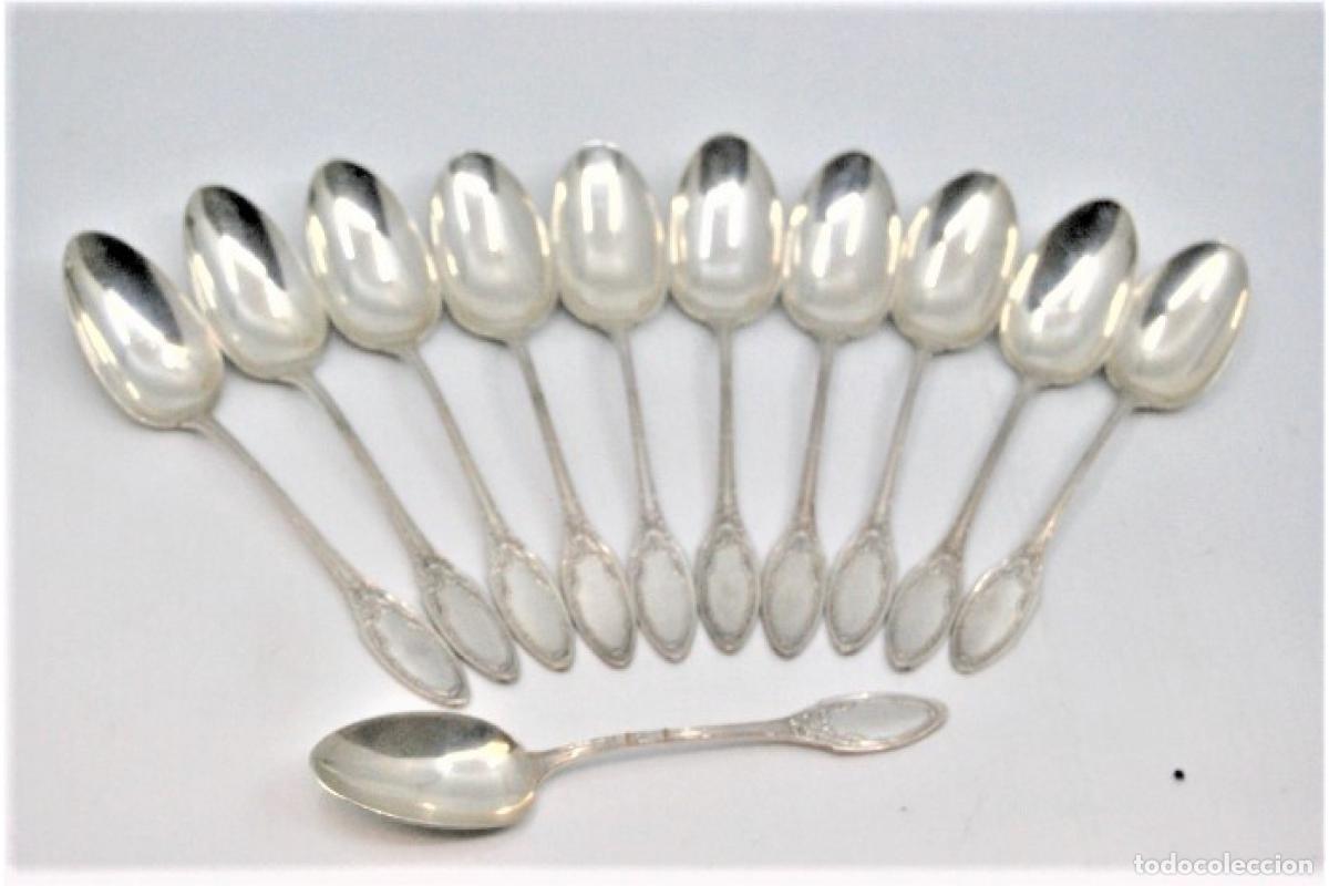 Antig&uuml;edades: Juego de 11 cucharas de caf&eacute; plateadas - Foto 6