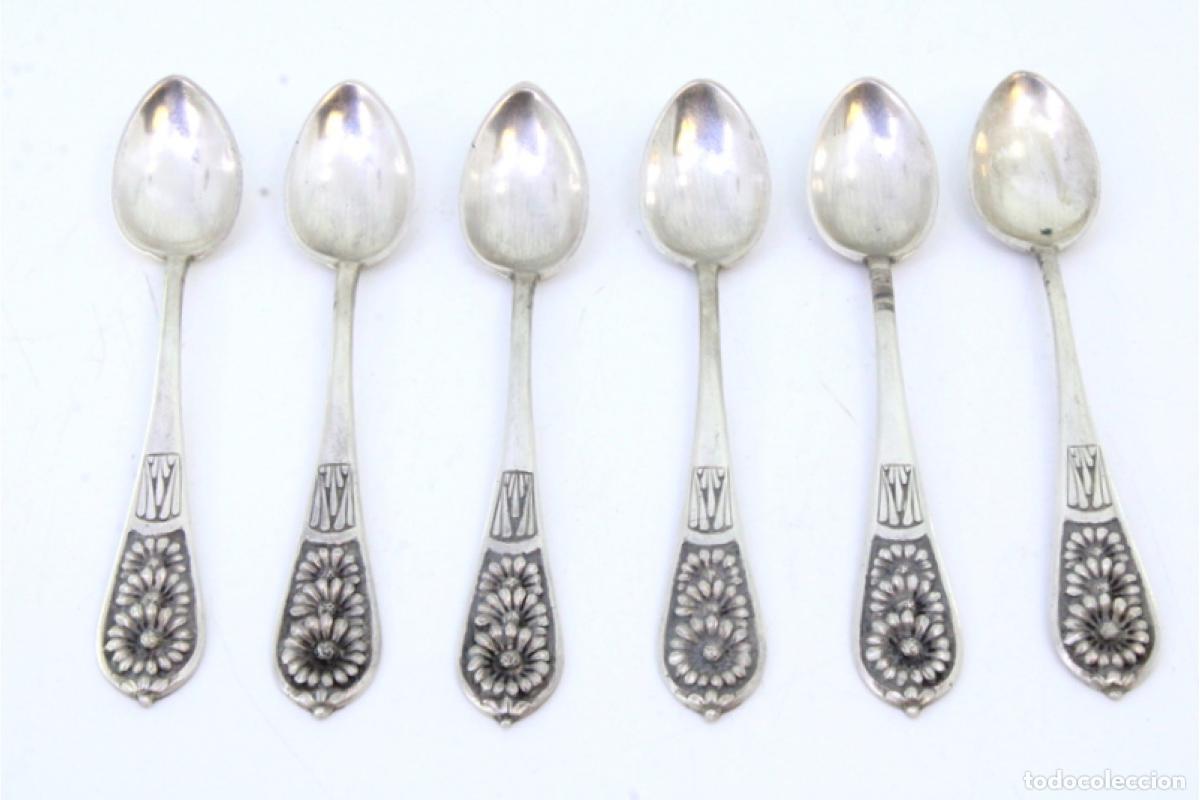 Antig&uuml;edades: Juego de 6 cucharas de caf&eacute; plateadas - Foto 2